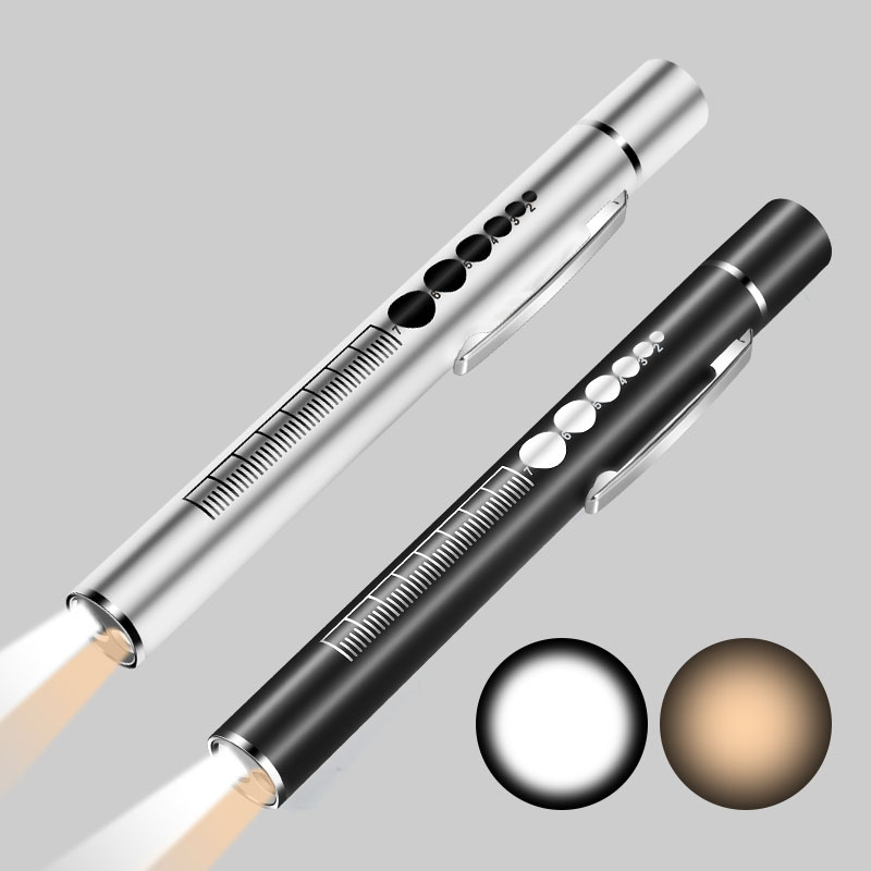 Charging dual-source pupil pen, yellow and white light, medical oral examination lamp, stainless steel morning check pen lamp, flashlight