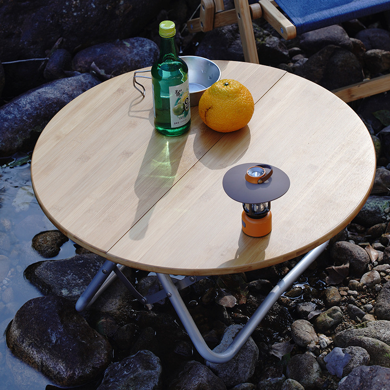 Simple foldable small round table, portable outdoor picnic and barbecue table, camping bamboo small table, coffee table, self-driving tour details Picture