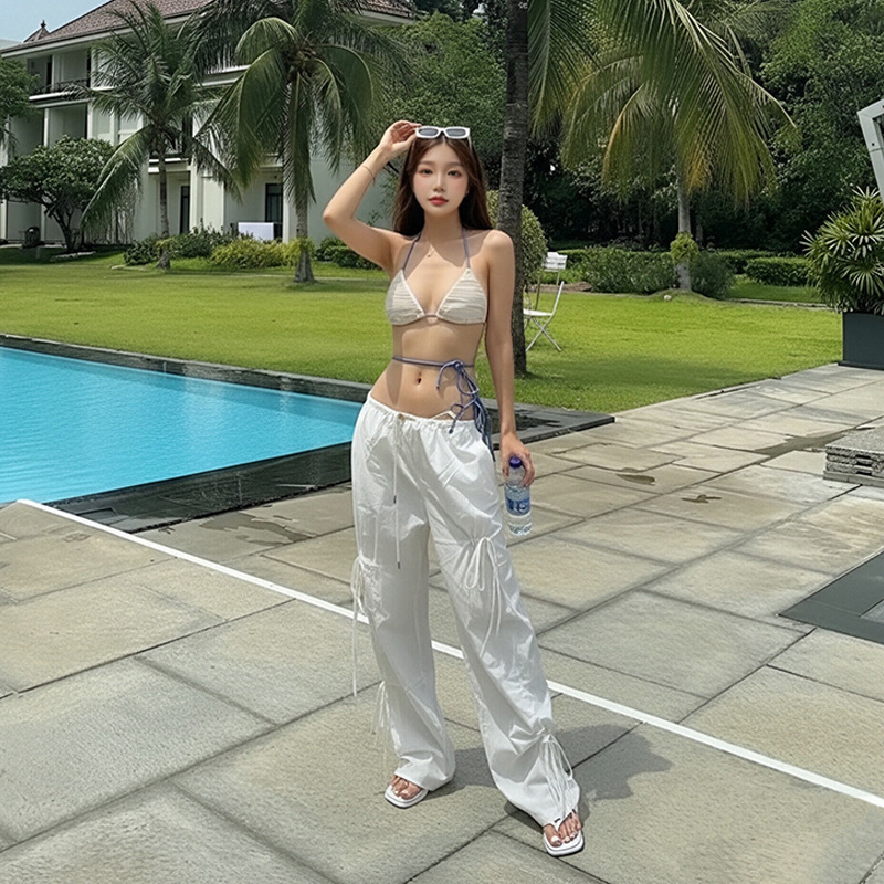 Summer new swimwear women's split, drawstring, lace-up, sexy hot girl beach bikini, hot spring vacation swimwear wholesale -125069 Specification image