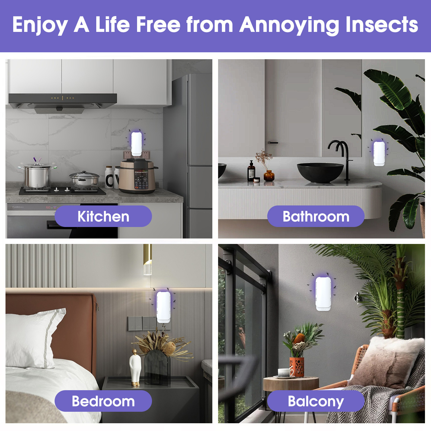 White sticky mosquito-killing lamp with purple UV lamp grid panel USB mini electric mosquito swatter Application Scenario