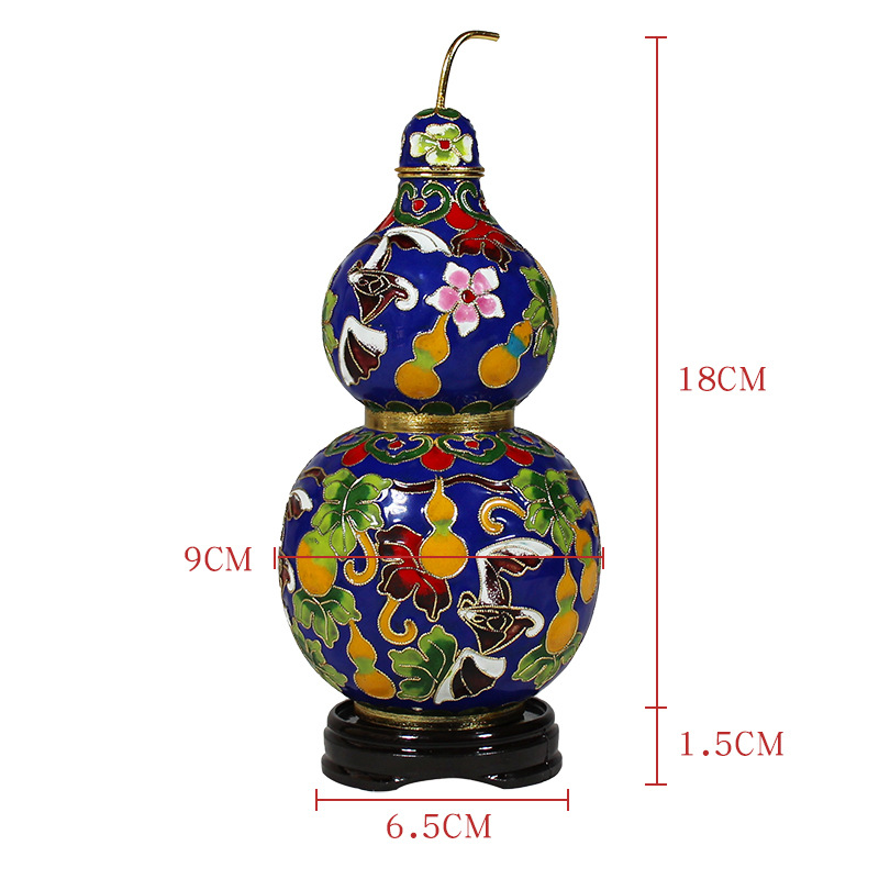 Beijing Cloisonne craft cultural gift and decoration piece: 6-inch gourd with copper body, cloisonne enamel, filigree and silver blue Item Picture