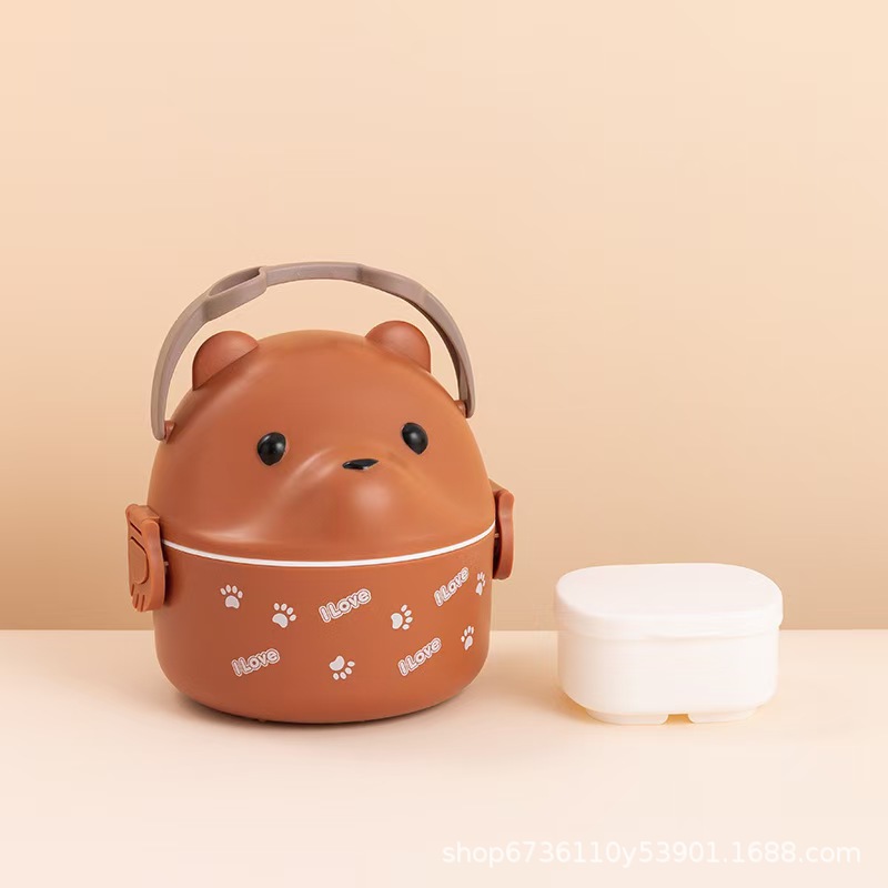 Eyeglasses Bear single-layer hand-held lunch box, office worker, Japanese student lunch box, microwave oven, heating tape lid bento box