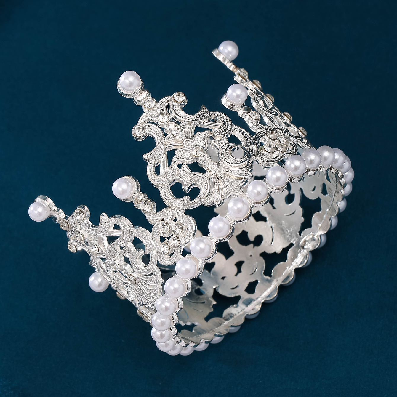 新娘头饰巴洛克王冠配饰圆形奢华气质锆石结婚圆皇冠婚纱礼服配饰产品图