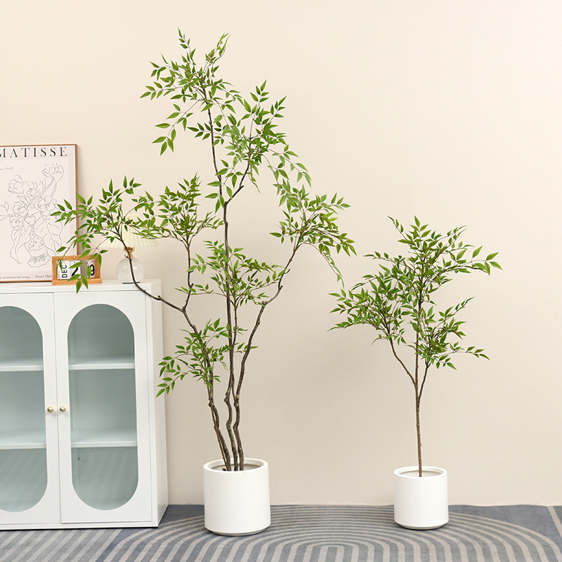 Artificial green plant Nandina domestica, high-end potted plant, indoor Nordic large-scale landscape floor-standing decorative item, bionic plant details Picture