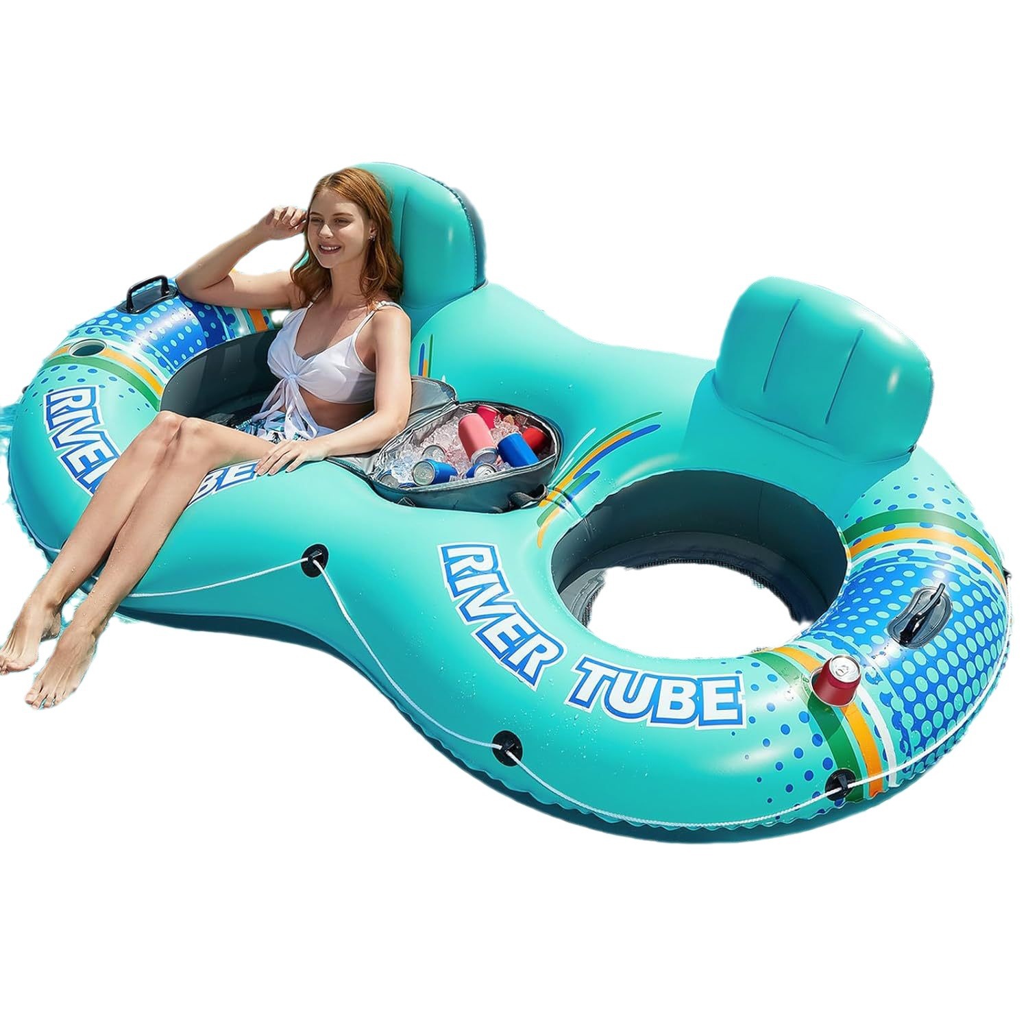 Customized cross-border circular double lounge chairs, multiple thickened PVC swimming pool, party water ice bar, adult inflatable float Item Picture