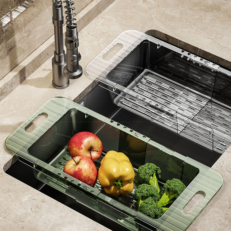 Kitchen telescopic draining rack, washing basin, draining basket, household plastic sink, water filter basket, sink, vegetable basket, storage rack Specification image