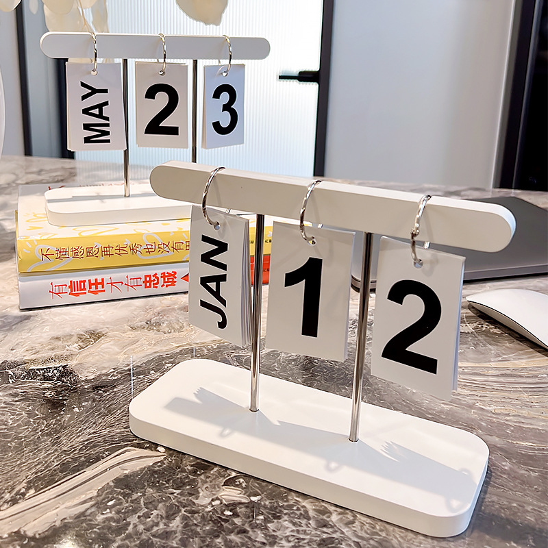 现代创意翻页木质日历桌面小摆件清新淡雅纯色简约台历家居装饰品