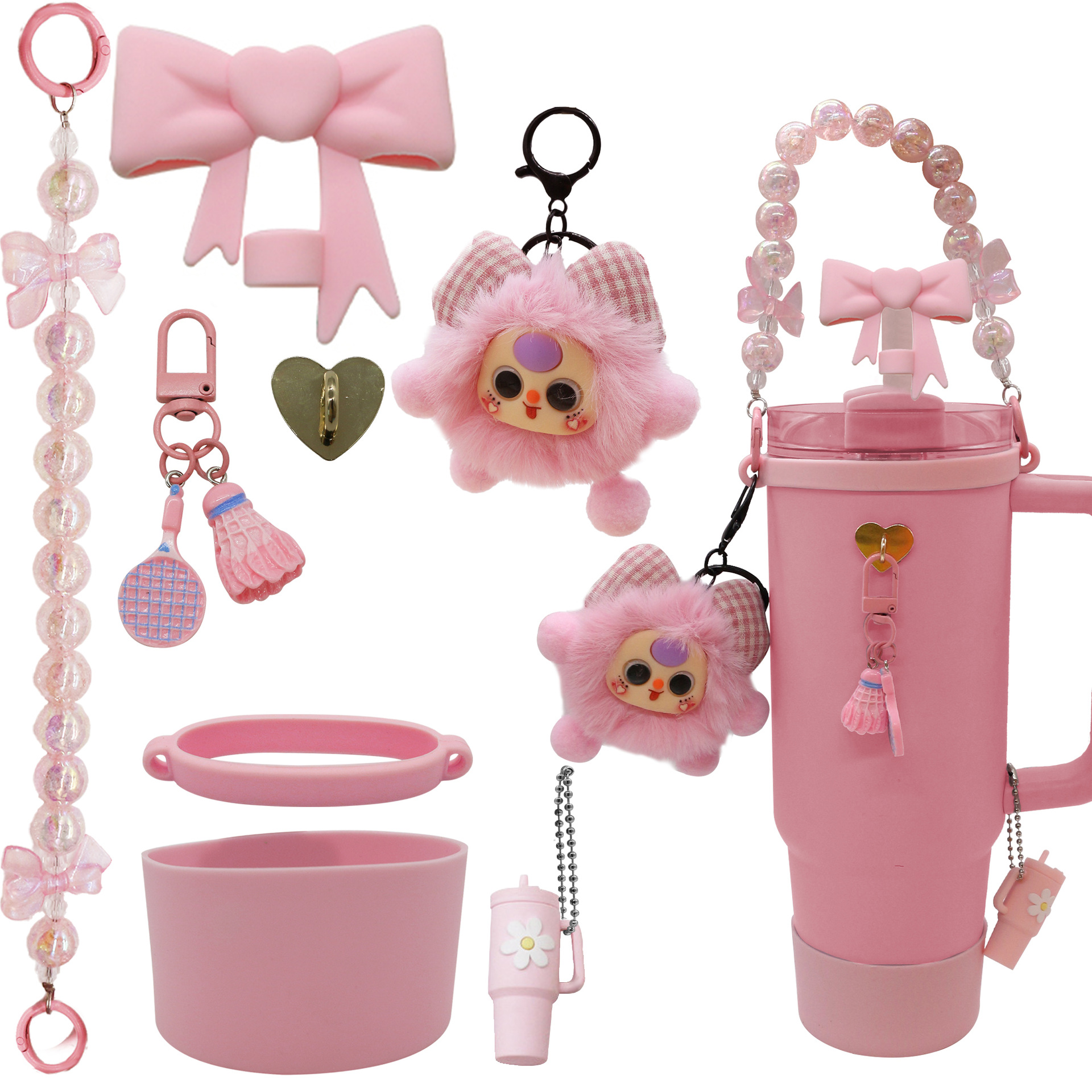 The Amazon stanley water cup accessory set is suitable for 40oz bow straw caps, cup covers and ball pendants Item Picture