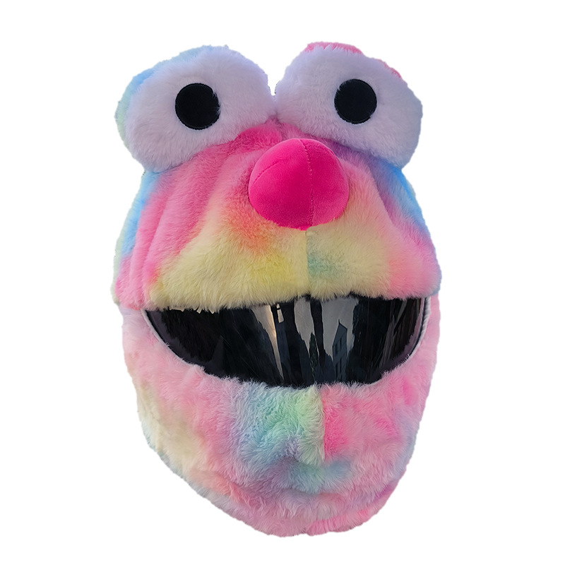 Helmet cap protective cover, big-eyed monster motorcycle, motorcycle, personalized cartoon plush head cover, frog riding, mask removal for warmth Application Scenario
