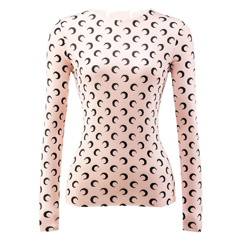 Amazon Cross-border printed long-sleeved round-neck slimming base layer 2025 details Picture