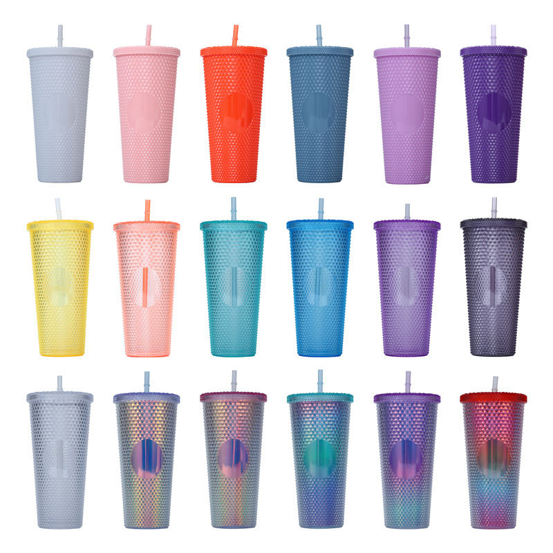 Cross-border Star Dad Double-layer Durian Cup, large-capacity plastic Straw Cup, Creative Star Bar High Appearance Level, Prickly water cup