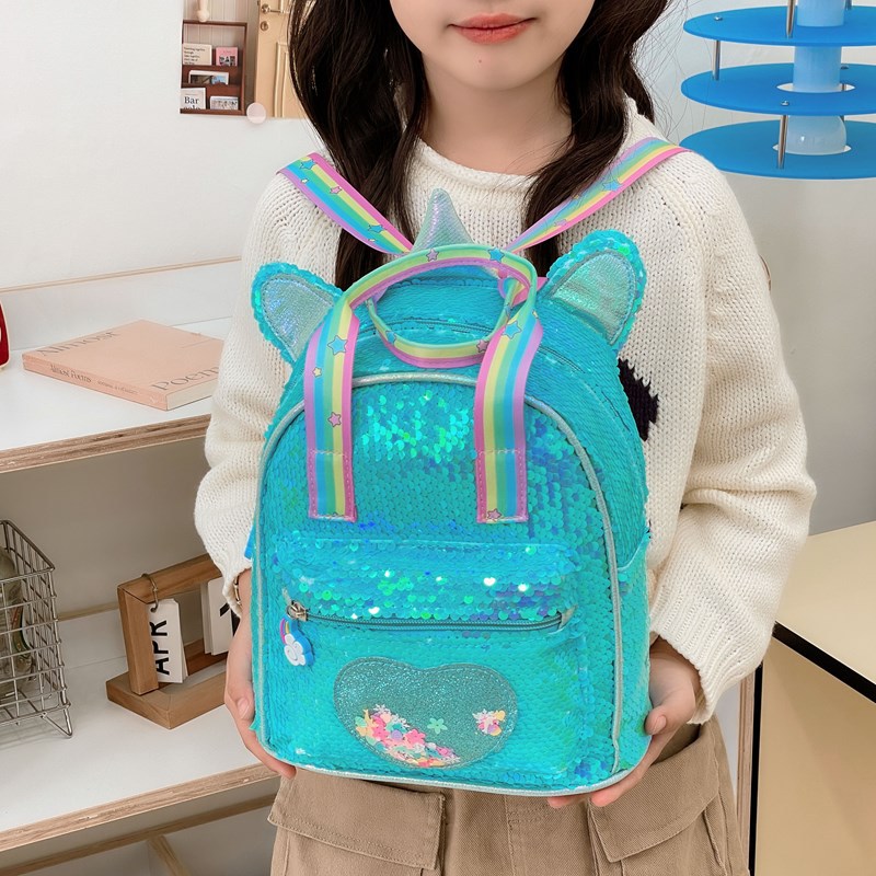 Unicorn Large-capacity sequined children's bag, Cute girls' kindergarten schoolbag, Little Girls' Little Princess Colorful backpack details Picture