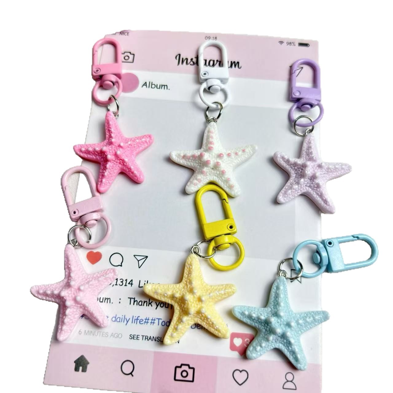 Color estrella de mar llavero estrella de mar llavero colibrí llavero pony gancho tejido llavero moda creativa llavero Item Picture