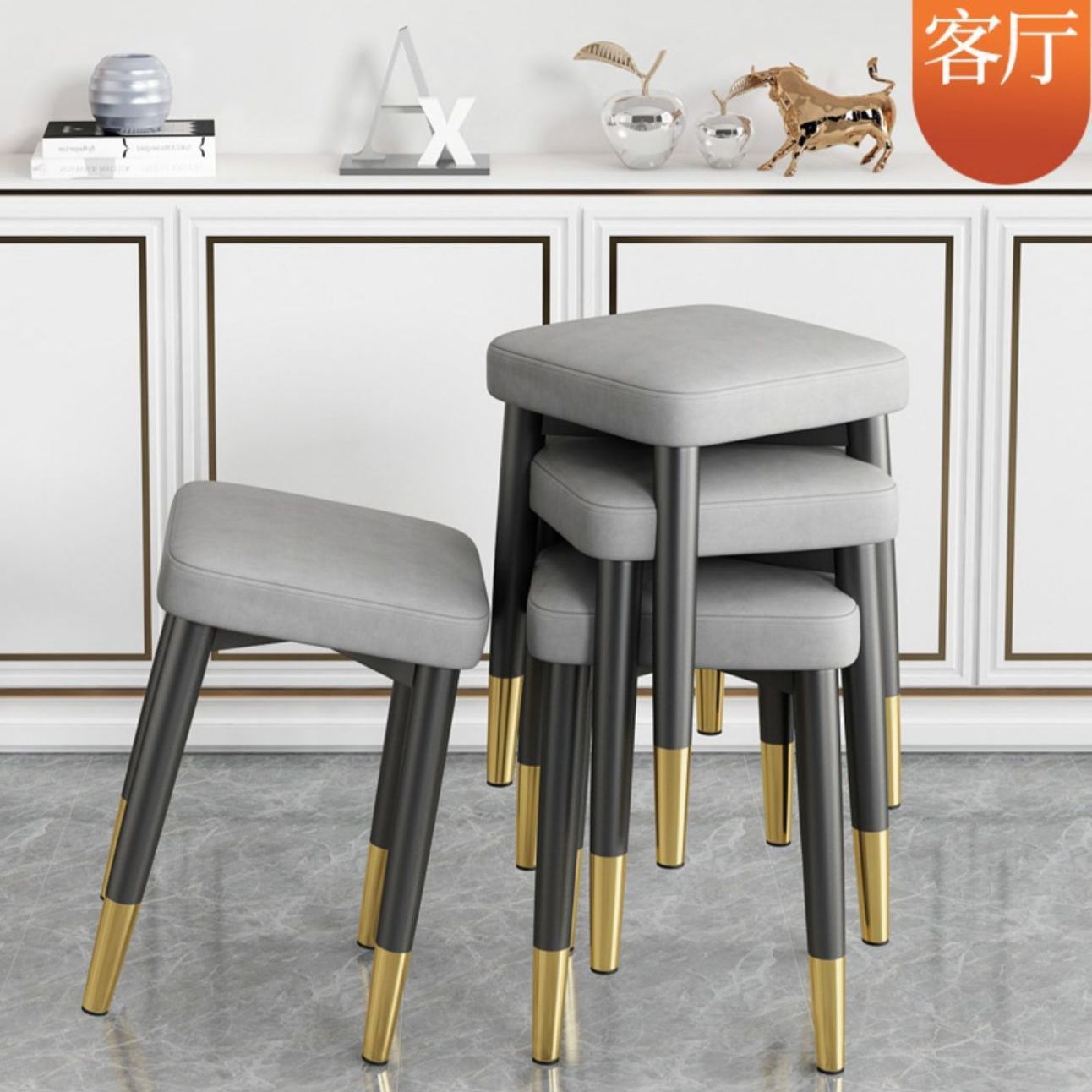 The home light luxury stool can be stacked as a square stool. It is a fashionable living room stool, a modern and simple dining table stool, and a bedroom dressing stool that is thickened Specification image