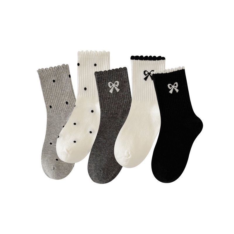 Girls' socks, spring and autumn cotton socks, children's Korean style ins bow lace socks, autumn girls' mid-calf socks, cotton socks Item Picture