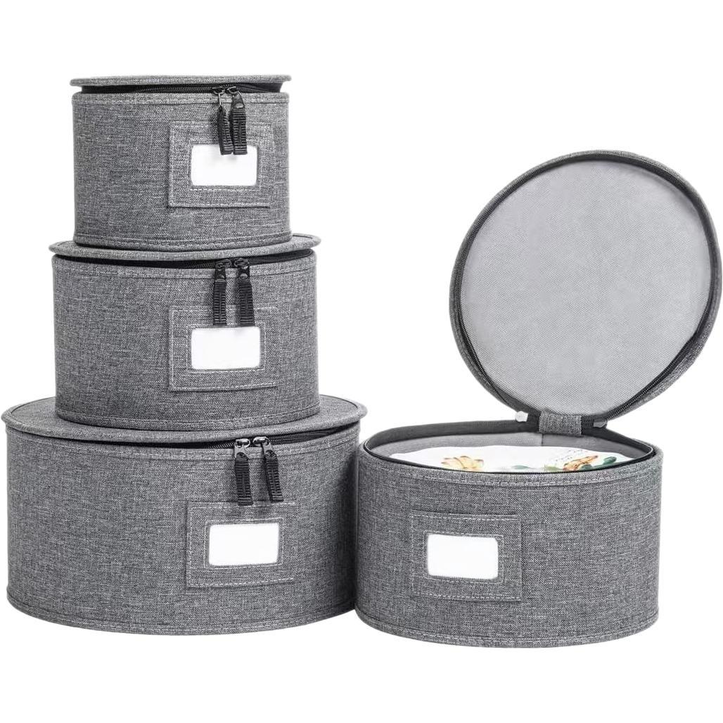 Amazon cross-border plate, mug storage, cylindrical storage box, fabric kitchenware, dust-proof storage box with lid Item Picture