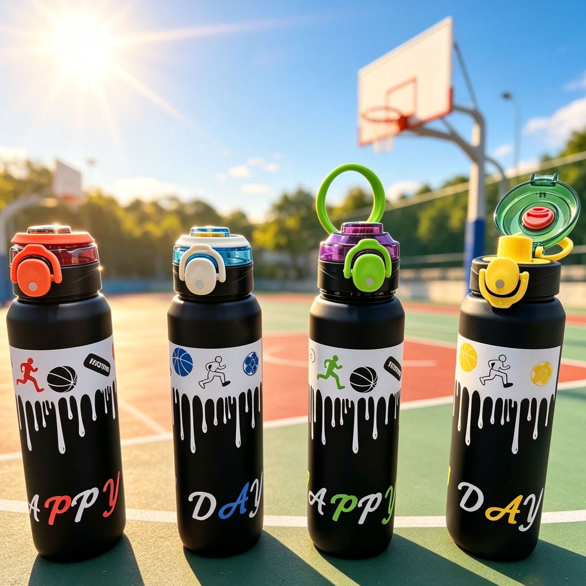 潮流字母运动水杯sports bottle便携吸管杯户外大容量防漏水壶