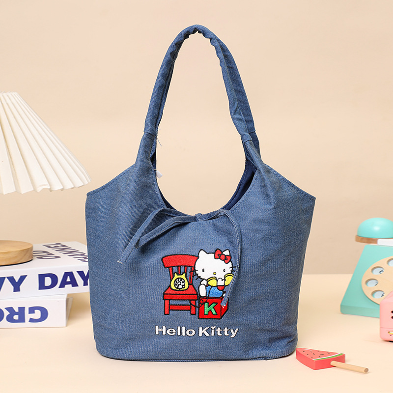 Sanrio official HelloKitty denim canvas doll single-shoulder bag KT cat cute doll armpit bag doll