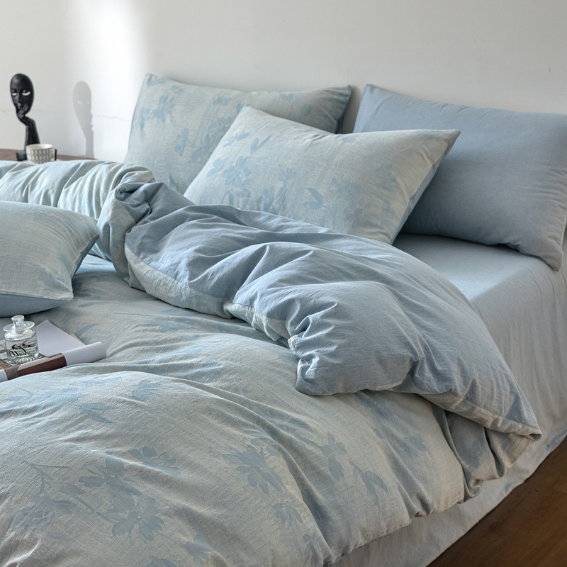 A类色织提花全棉四件套纯棉双层纱水洗棉床单被套学生宿舍三件套4