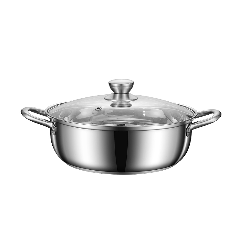 不锈钢商用小肥羊汤锅加厚家用电磁炉煮锅盆燃气灶双耳清汤小火锅白底实物图