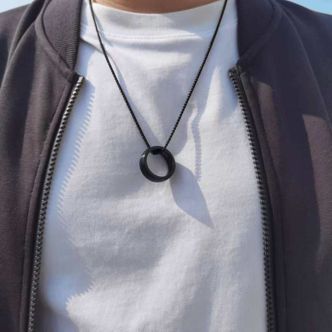 Aliexpress Shein Classic versatile sweater chain, pearl chain, plain ring pendant, a must-have stainless steel necklace for trendy men Application Scenario