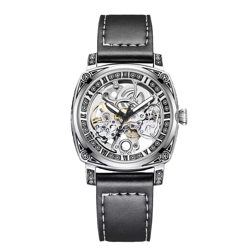 Foreign trade manufacturer's men's mechanical skeleton, trendy men's fully automatic mechanical watch, luminous, niche carved wristwatch Item Picture