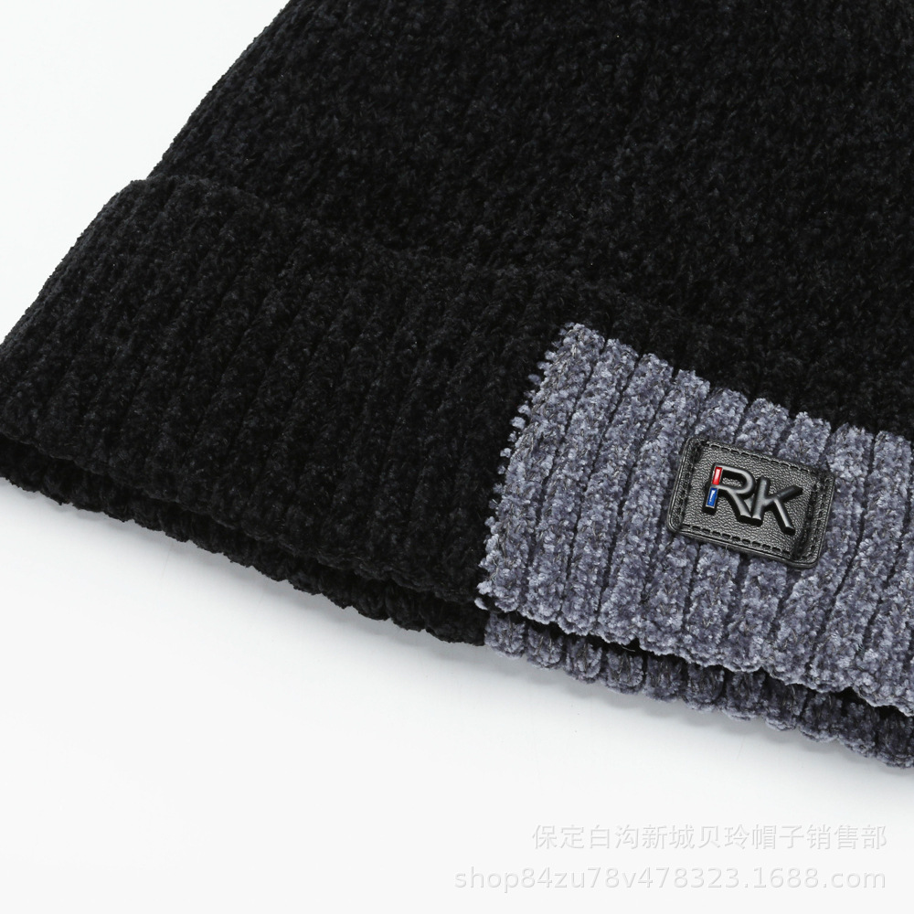Winter fleece Chenille woolen cap for both men and women, outdoor cycling thickened windproof and warm pullover cap, simple style Specification image