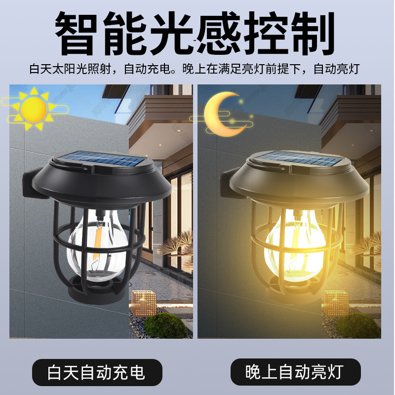 Cross-border solar wall lamps, outdoor waterproof retro garden lamps, outdoor garden atmosphere lamps, decorative lamps, hanging wall lamps Specification image