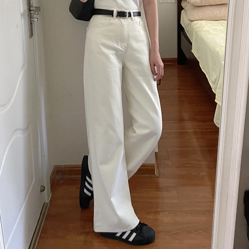 White straight-leg jeans for women's autumn and winter 2025 new style, high-waisted, petite look, fleece loose, narrow wide-leg pants Specification image