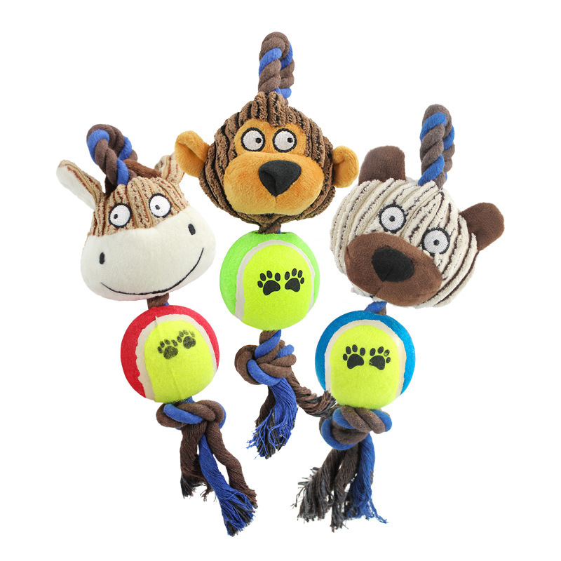 Ball-throwing pet, knot-throwing plush sound-making toy, large, medium and small dog chewing, grinding teeth and cleaning fun toy Item Picture