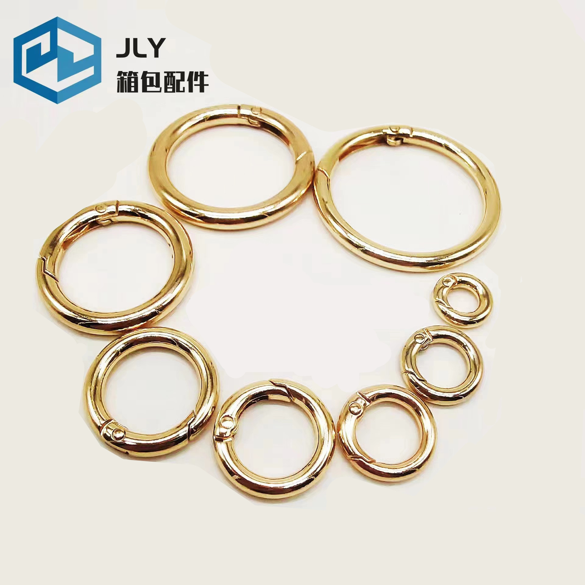 Zinc alloy spring rings, keychains, luggage hardware accessories, open circular rings, spring buckles, lock buckles, elastic buckles Specification image