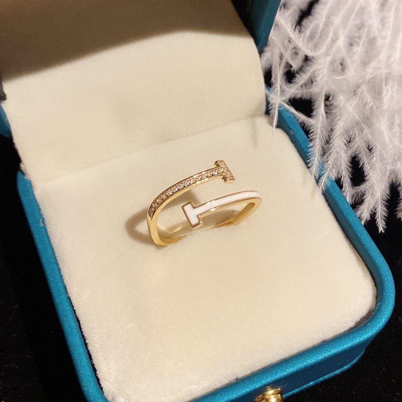 Double T oil-dripping open ring, women's diamond-encrusted, light luxury, cold style, niche design, ins trendy fashion, versatile accessory for hair replacement Specification image