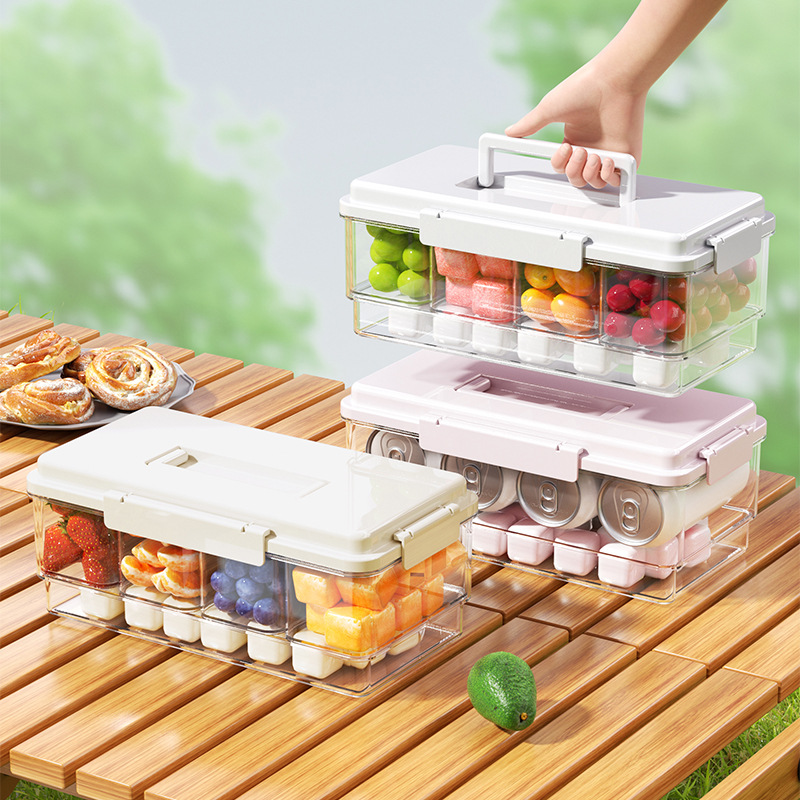 Portable ice-cold storage box with compartments, portable camping fruit bento box, food-grade refrigerator beverage storage box Application Scenario