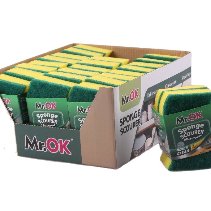 Mr.OK factory direct supply sponge scouring pads, double-sided cleaning sponges, kitchen cleaning sponges, dishwashing sponges, pot scrubbing sponges Item Picture