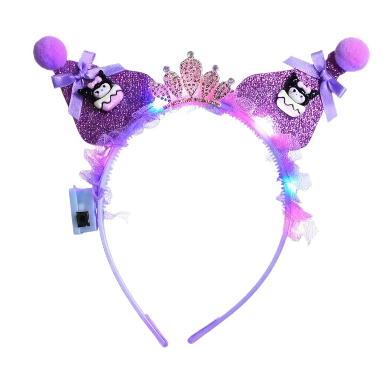 Luminous Kuromi Crown Hair band, children's cartoon bow hair accessory, cute and sweet hair band, performance dressing headwear Item Picture