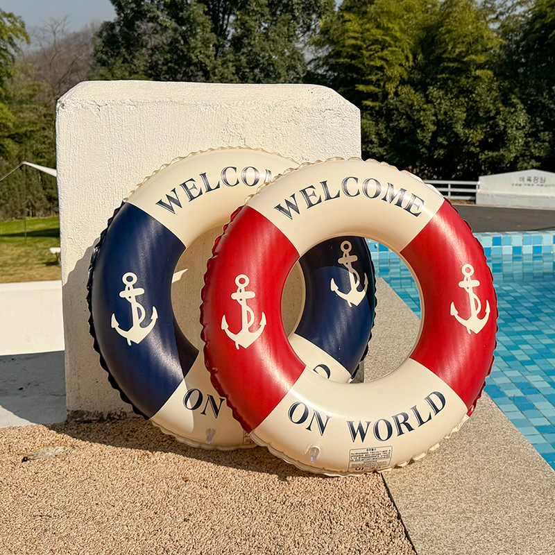 现货海盗风船锚游泳圈加厚材料成人儿童腋下圈复古撞色海洋风泳圈