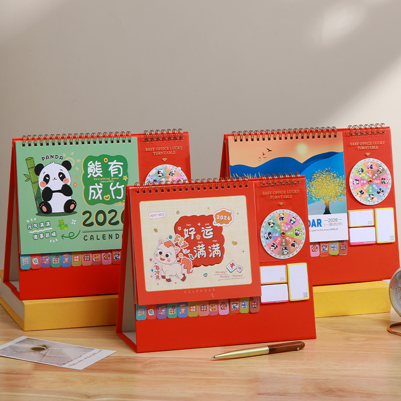 Zhouzhou Calendar 2026 Year of the Horse New Creative Desk Calendar Korean-style Wooden frame sticky Note Calendar Large Grid Office desk calendar Application Scenario