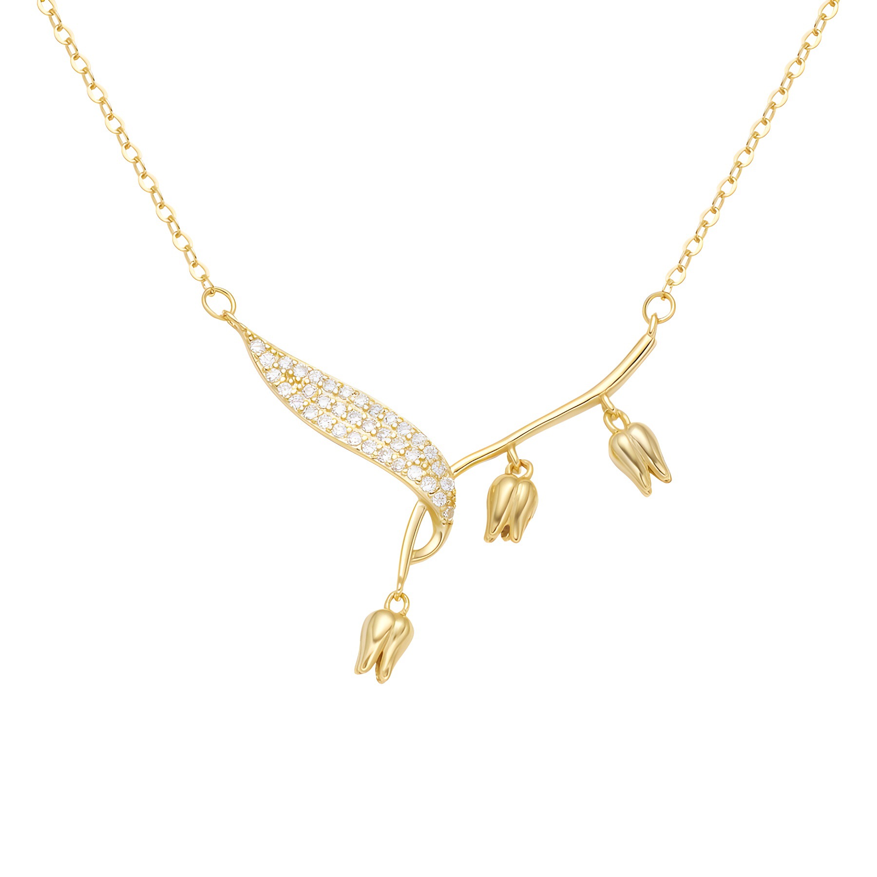 S925 silver necklace, Lily of the valley necklace, women's light luxury niche design, fashionable flowers, high-end sense collarbone chain Item Picture
