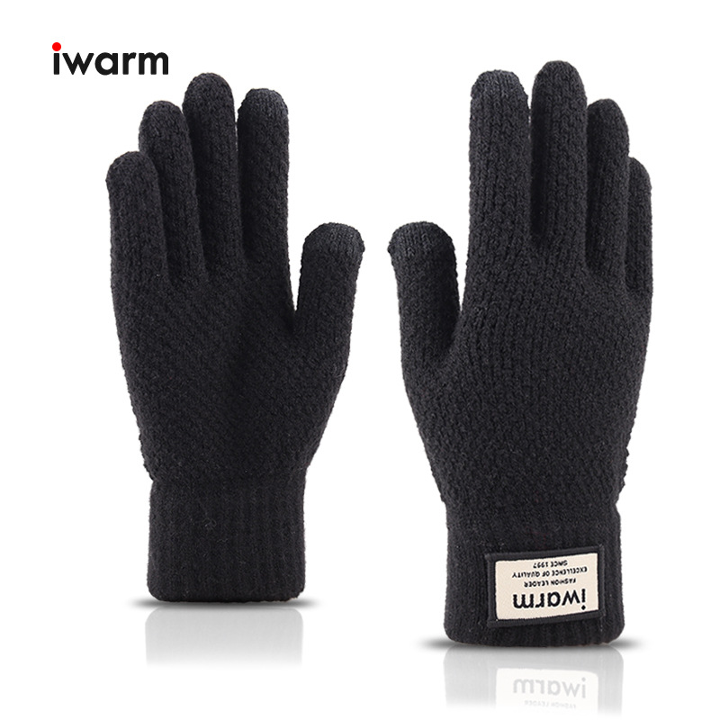 Autumn and winter touch screen gloves for men, double-layer thickened warm woolen knitted gloves for cross-border use Item Picture