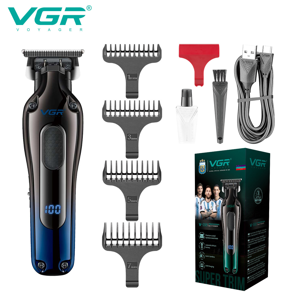 VGR998 Cross-border new electric hair clipper for men's home use, oil head, scratch clipper, USB charging digital display clipper
