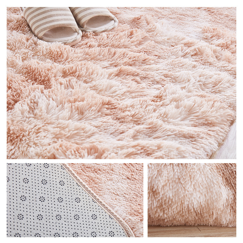 跨境长方形丝毛扎染地垫渐变长毛地毯北欧风卧室阳台飘窗地毯地垫产品图