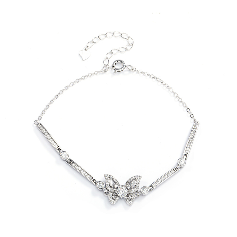 Zhuoheng Select S925 Sterling Silver Japanese And Korean Butterfly Language Mosang Diamond Bracelet, A Niche Design With A Light Luxury And High-End Feel, Is A Delicate Bracelet For Both Men And Women Item Picture