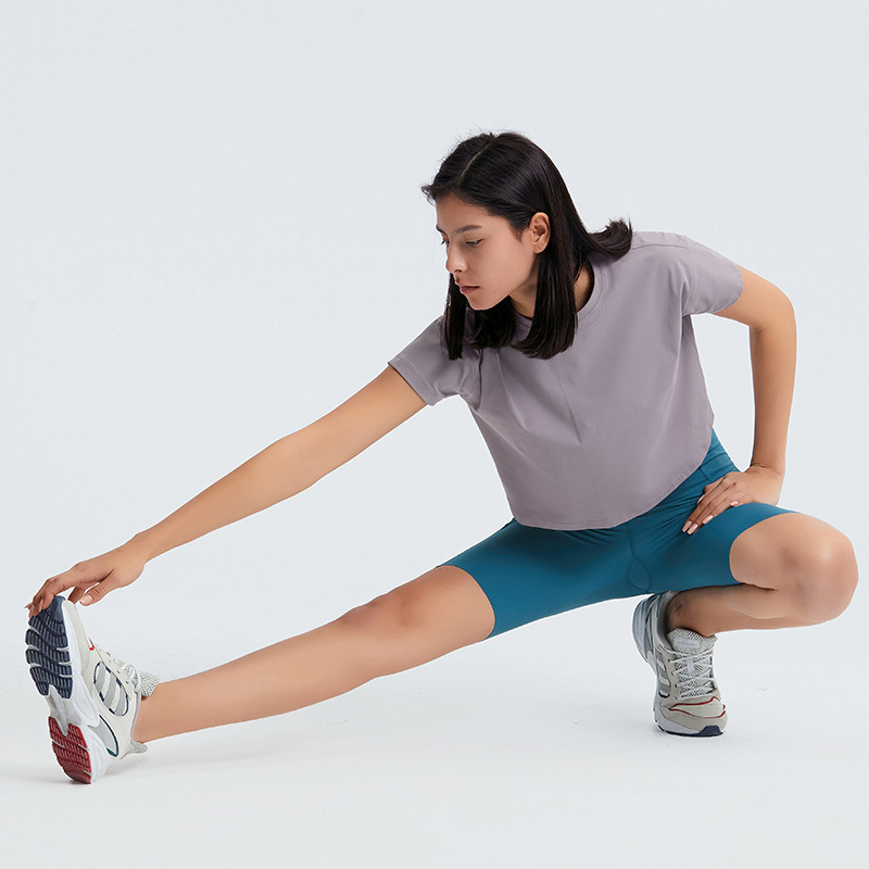 Spring and Summer crop top, loose yoga wear, short running, training and fitness short-sleeved DS071 details Picture