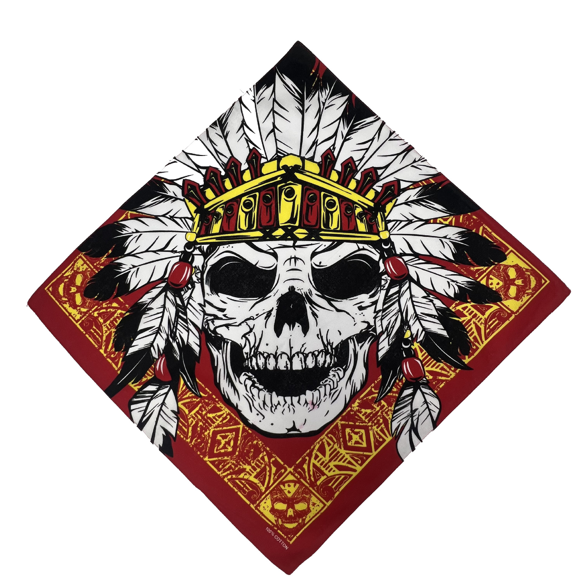 Cross-border pure cotton headscarf, hiphop, hip-hop street dance, popular small square scarf, flame skull head, big ghost head in stock Specification image