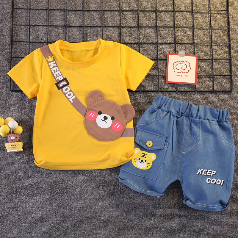 Summer Korean-style children's clothing, children's short sleeves and shorts set, stylish baby summer clothing, children's shoulder bag, T-shirt, cartoon set 5 Specification image