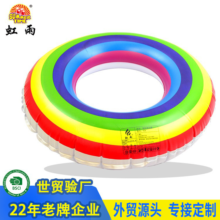 Wholesale thickened life buozes, inflatable children's striped underarm rings, pvc adult rainbow swimming rings for export