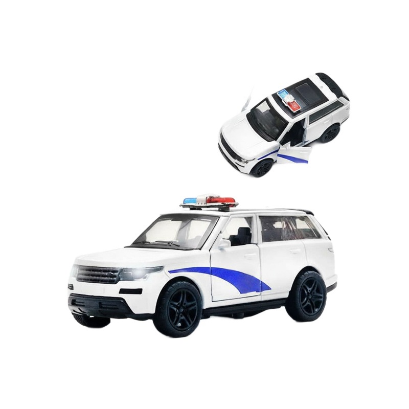 (袋装)儿童仿真声光合金车模型警车消防男孩回力越野小汽车玩具白底实物图