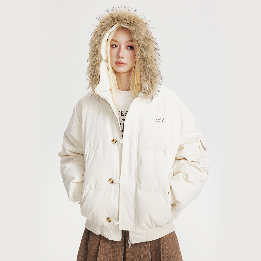 CATTEE American retro 90 white duck down collar hooded down jacket for men and women, a trend of short coats for winter warmth and warmth Application Scenario