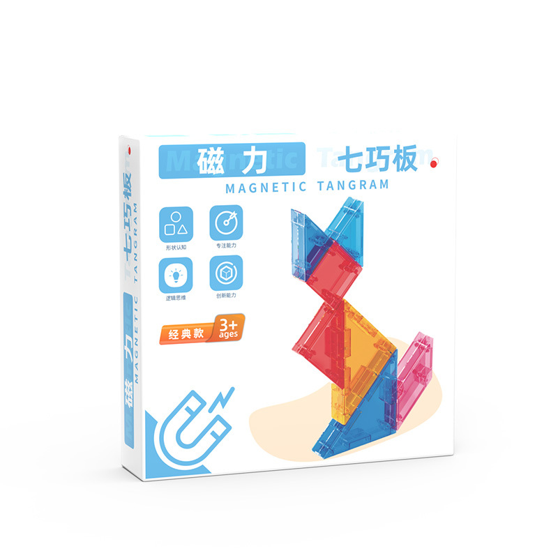 Tangram, large color box, magnetic geometry teaching AIDS, math intelligence jigsaw puzzles, magnetic toys for primary school students and children Item Picture