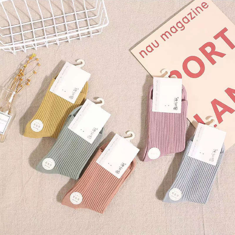 海百娜秋冬款中筒女士双针棉袜吸汗透气精梳棉袜子百搭东北棉袜